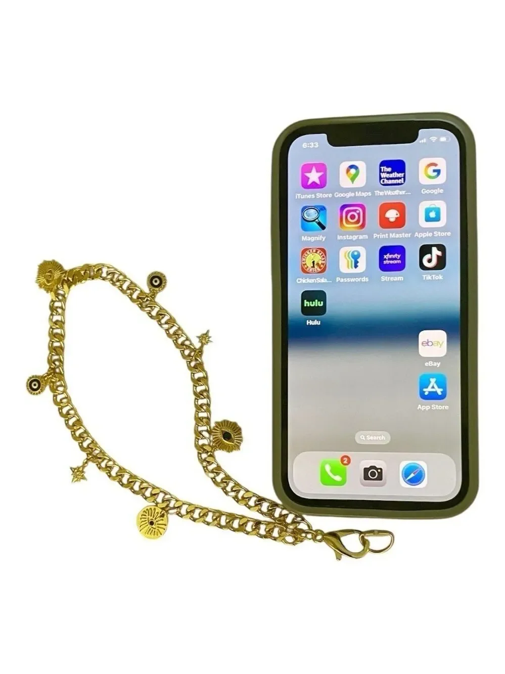Phone Candy Los Angeles Phone Charm, Gold Wristlet Chain, 7 Gold-Tone Charms.